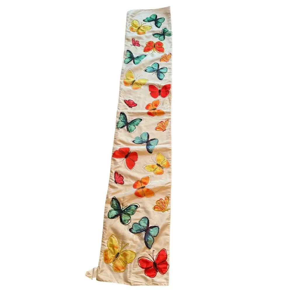 Pier 1 Imports Spring Time Applique Beaded  Butterflies Table Runner